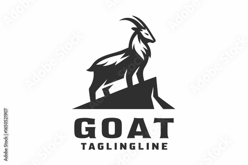Goat Silhouette on Rock with White Background Design