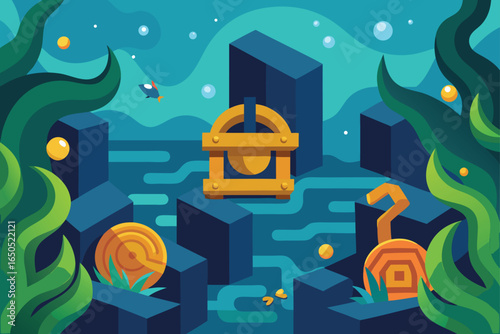 Fantasy Treasure Hunt Underwater Adventure Illustration