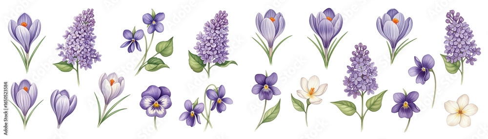 Obraz premium A beautiful collection of purple flowers showcasing various lilacs and pansies.
