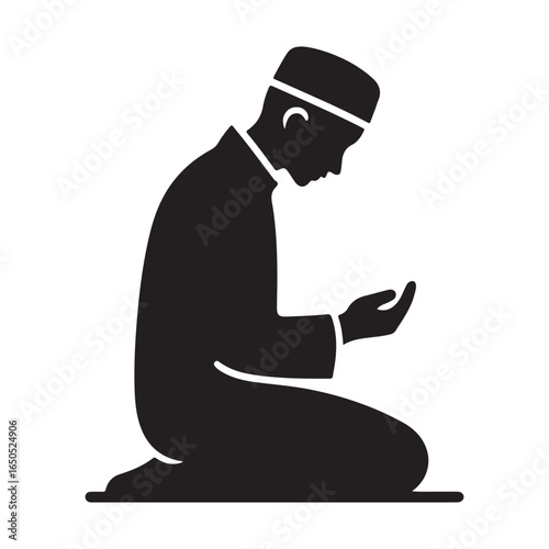 black silhouette muslim man praying clip art preview