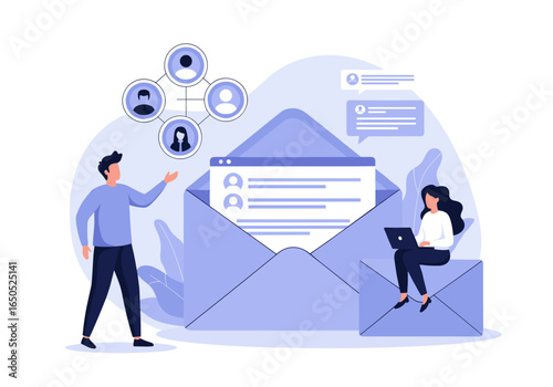 Email marketing team collaborating on campaign strategy with data analysis and lead generation