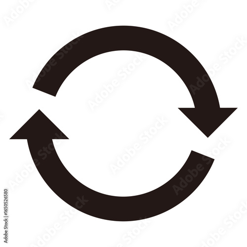 2つの矢印が回転するシンプルな回転矢印1（サイクル矢印）　同期　黒　単体