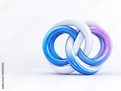 Abstract blue, white, purple infinity knot design, isolated on white background.  Concept for connection