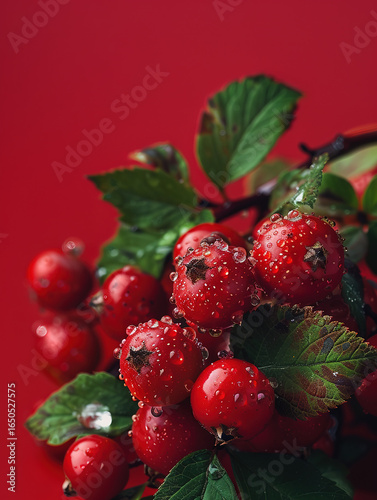 Red currants on a bush concept christmas hollyplant decoration background