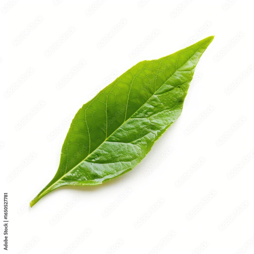 Obraz premium Single vibrant green leaf, isolated on white