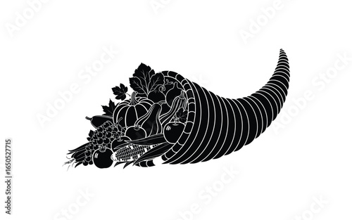 Illustration of a cornucopia isolated on white background, a symbol of abundance and harvest, perfect for thanksgiving and autumn designs