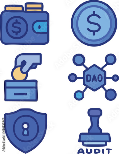 Cryptocurrency and Finance Icon Set.