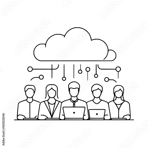 Team cloud computing collaboration online technology people working together data storage network service 100