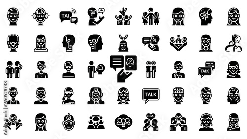 AI Copresence Attachment States Line Icon Set with Intimacy, Relationship, Artificial Empathy, Mental Projection, Communication, and Social Interaction in Thin Linear Style

