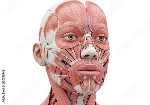 Detailed anatomical illustration of human facial muscles, perfect for medical and educational uses