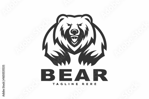 Bold Grizzly Bear with Strong Design Elements, White Background