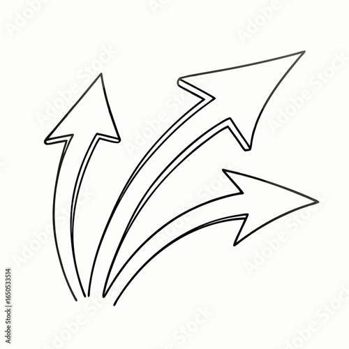 Three expanding arrows for growth and directional movement with copy space for future planning visualization