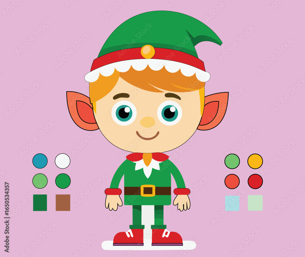 Cartoon Christmas elf with color palette character Cartoon Christmas elf with color palette character