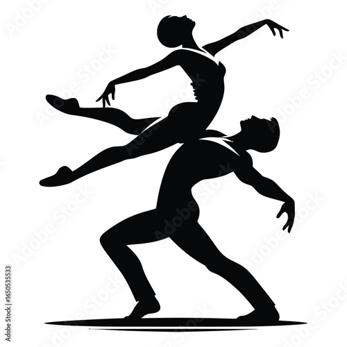 Silhouette of two dancers in a dynamic pose