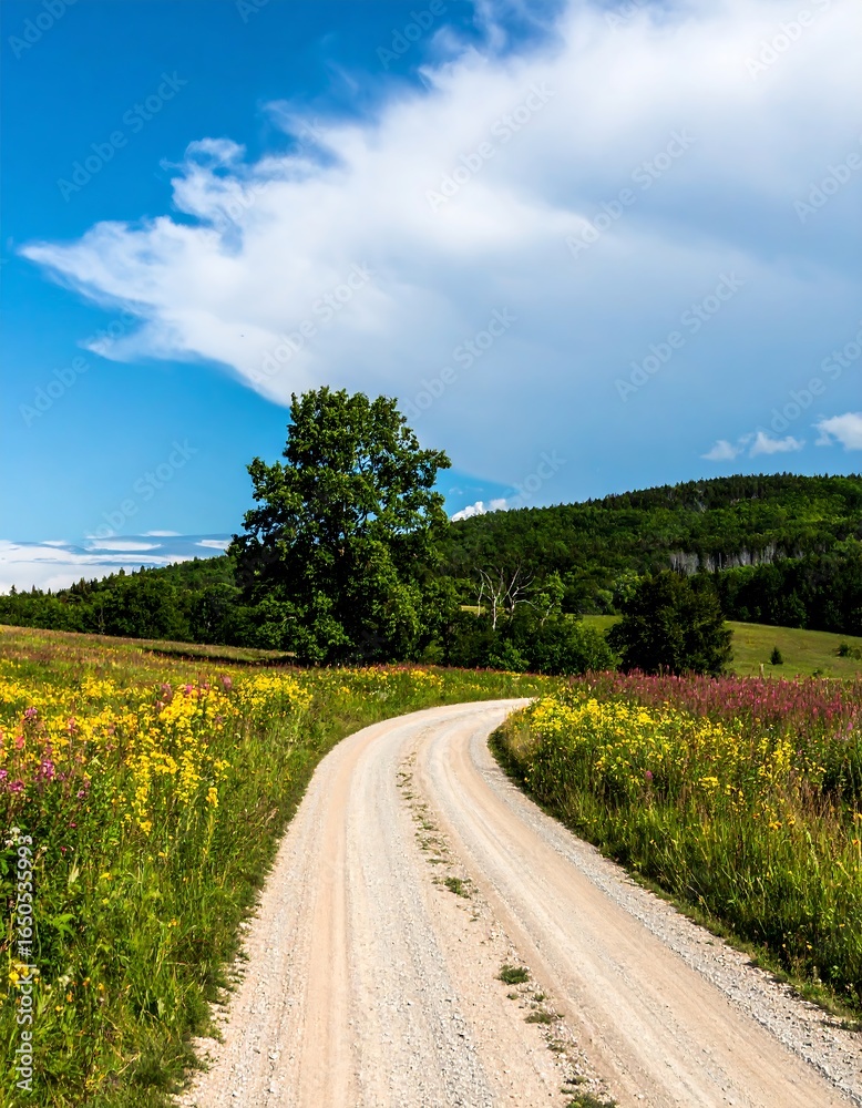 Naklejka premium Scenic country road through wildflowers