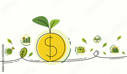 Sustainable development and green investment concept with icons. Green business, finance and investment for sustainability to reduce carbon emission. ESG for business and organization, Eco friendly.