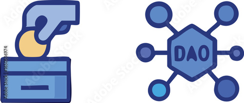 Decentralized Autonomous Organization and Financial Contribution Icon.