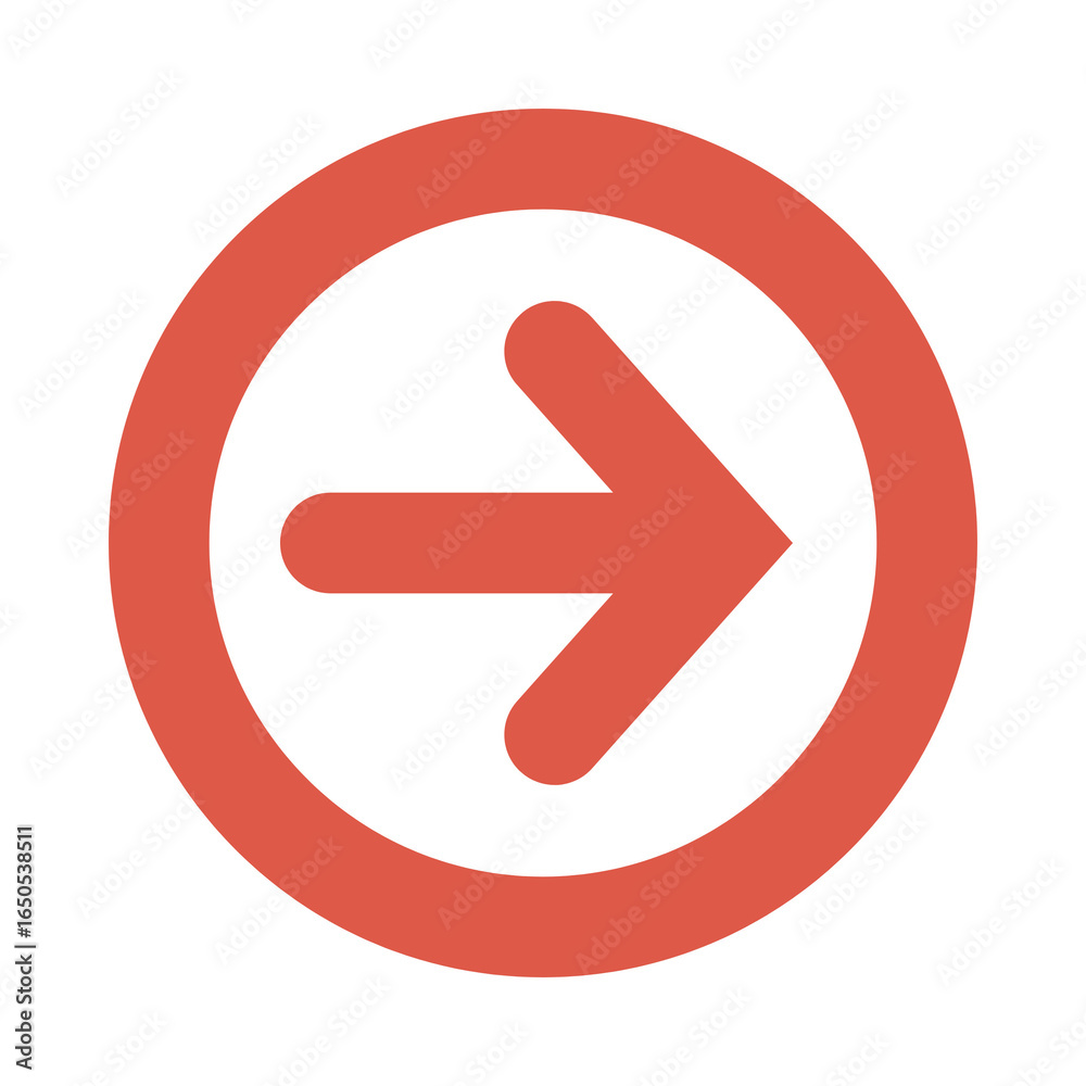 Fototapeta premium Red right arrow icon inside a circular frame.