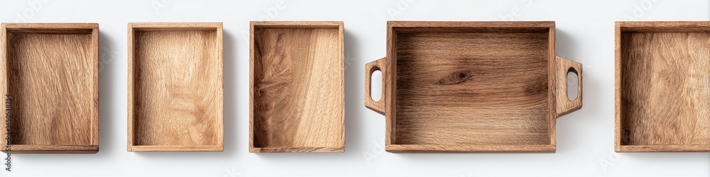 Naklejka premium Empty wooden trays in varying sizes