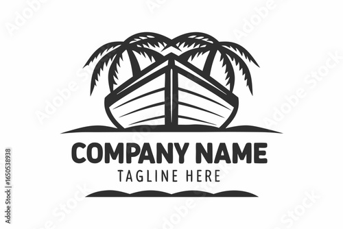 Wallpaper Mural Monochrome Boat and Palm Trees Art on a White Background Design Torontodigital.ca