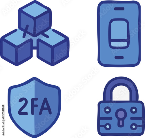 Digital Security Icons TwoFactor Authentication and Data Protection.