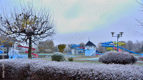 Trees and bushes covered in rime ice at the Weekend complex, Mures