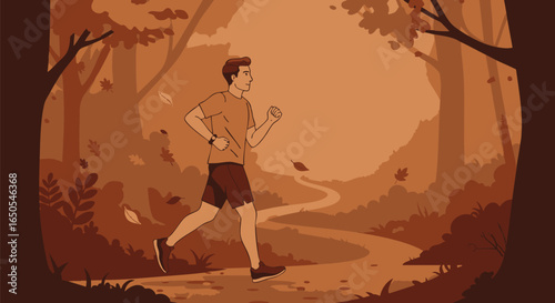 Athletic man on a bicycle riding through a scenic western desert landscape at sunset, vector illustration