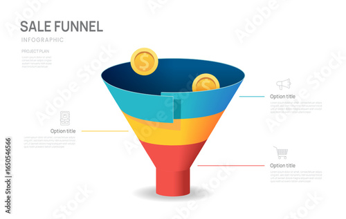 Sales funnel Infographic diagram template for business. Modern Timeline 3 steps Tunnel, presentation vector infographics.