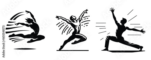 Modern dance icons dynamic silhouettes