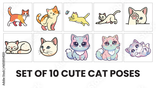 Cute Cat Vector Set – Cartoon Kittens in Adorable Poses Clipart Collection