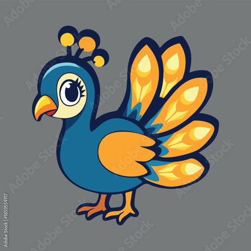 Colorful Cartoon Peacock Vector Illustration