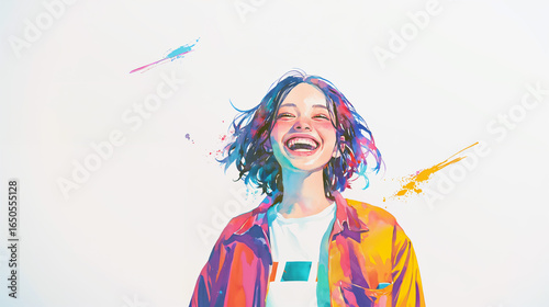 眩しい笑顔の水彩イラスト