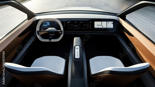 Wallpaper Mural Futuristic car interior, highway view, modern design, autonomous driving Torontodigital.ca