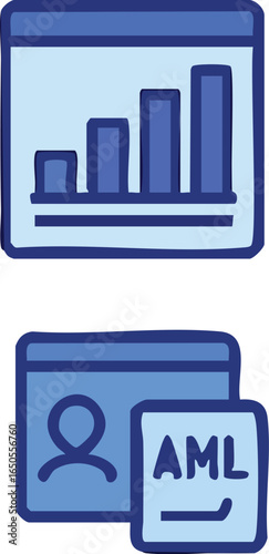 Handdrawn icons for business analytics and AML compliance.