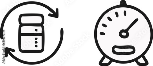 Handdrawn icons for recurring tasks and time management.
