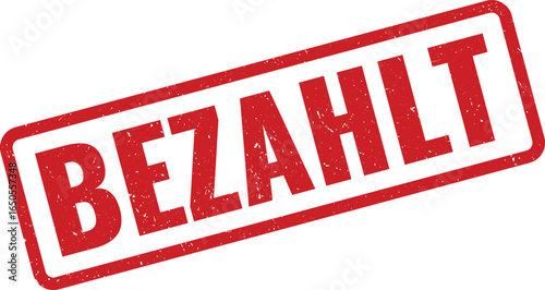 Red Bezahlt Stamp Indicating Payment Completed with Distressed Texture, grunge style