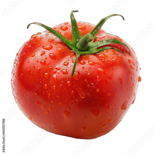 Single, ripe tomato, glistening with water droplets (30)