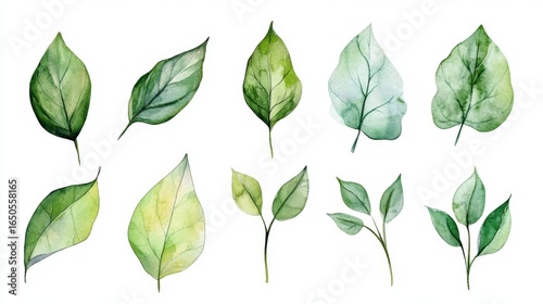Creating a botanical watercolor collection of green leaves in a serene nature environment a detailed artistic approach