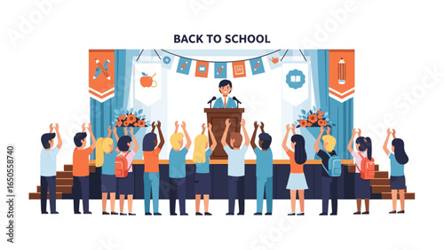 Back to School Speech: A captivating vector graphic captures the anticipation of learning and unity.