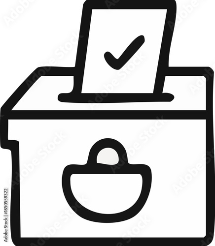 HandDrawn Voting Ballot Box with Checkmark.