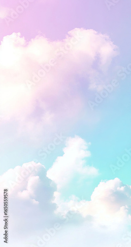 A pastel sky with fluffy clouds, creating a dreamy and ethereal atmosphere