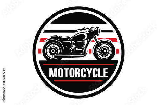 Retro Motorcycle in Circle on White Background