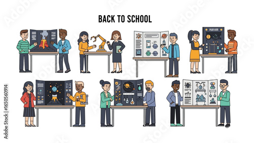 Classroom Creativity: Illustration of Back to School scene, students and display of science and knowledge