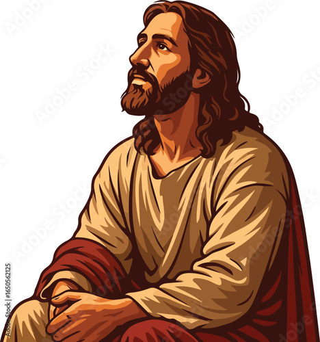 Jesus Christ side view vector art style cartoon illustration