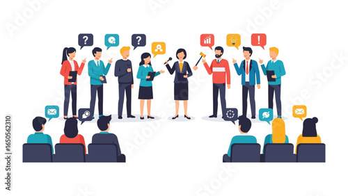 Auctioneer in Action: A captivating illustration captures the dynamic atmosphere of an auction house, with an auctioneer in the center, interacting with potential bidders.