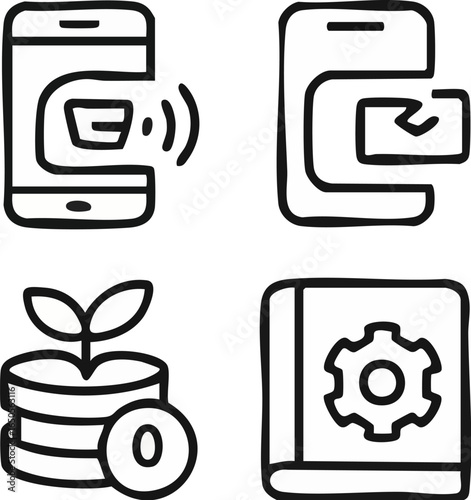 Mobile Payment Investment Growth and Manual Icons.