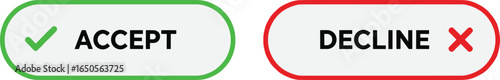 Accept and decline buttons, green check mark, red cross icon, user interface design, decision choice graphics