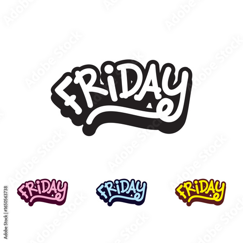 Friday , handwritten names week days name banner design vector week name design color full