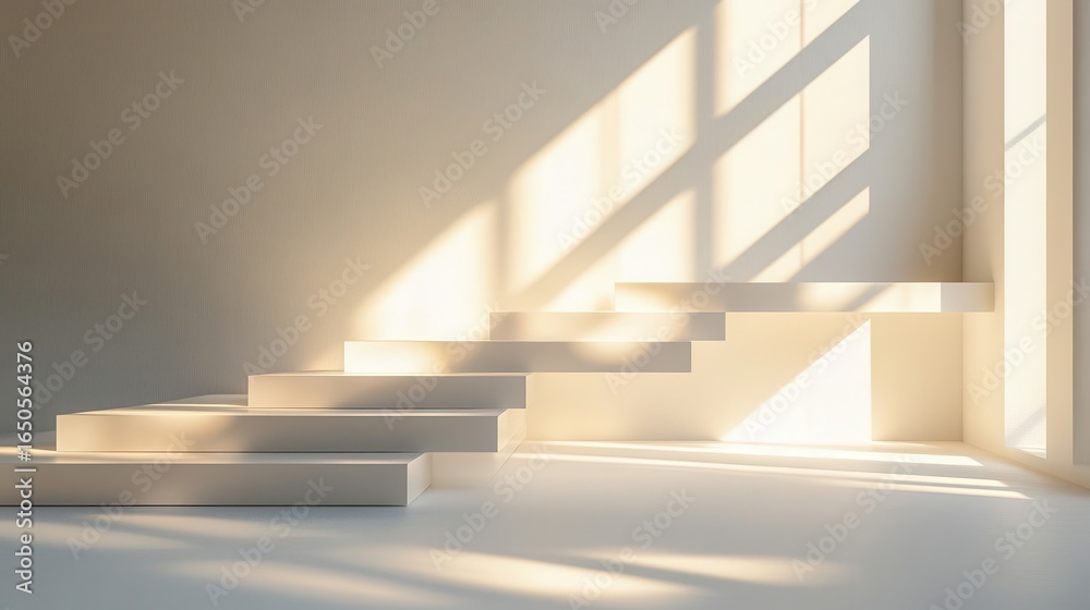 Fototapeta premium Minimalist, sunlit, white steps