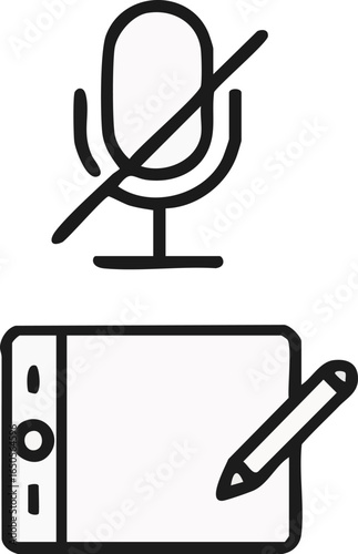 Muted Microphone and Digital Tablet with Pen Icons.